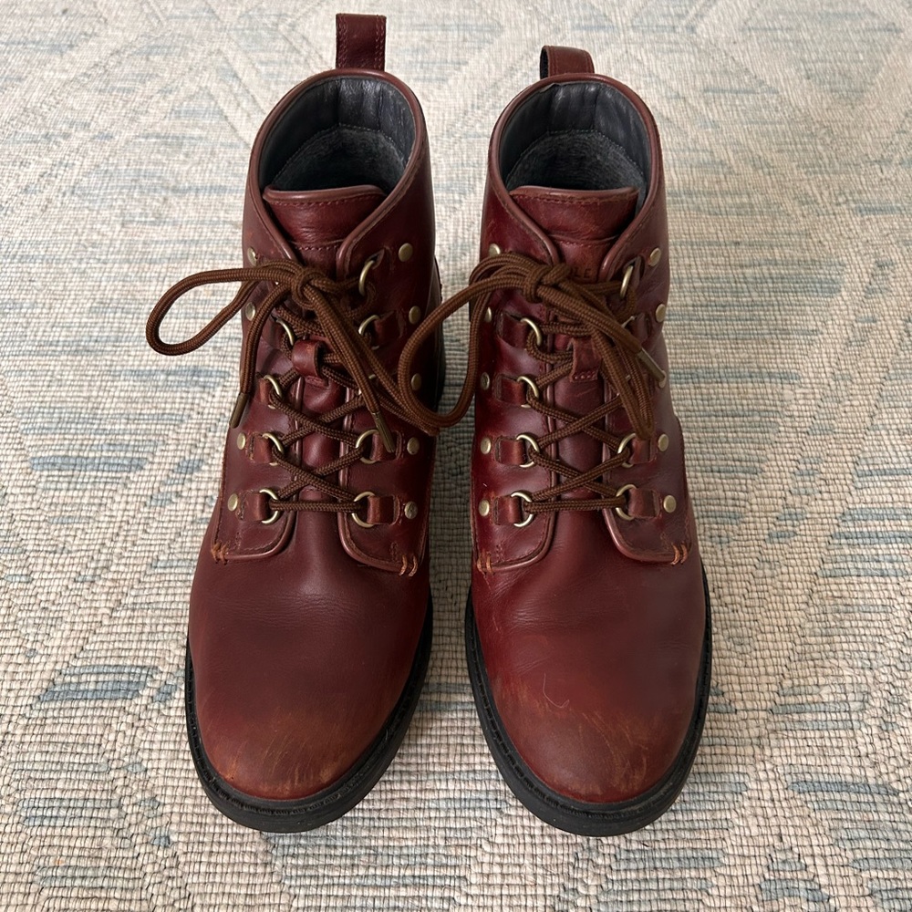 Cole Haan Burgundy Leather Lace-Up Boots, Size 8.5